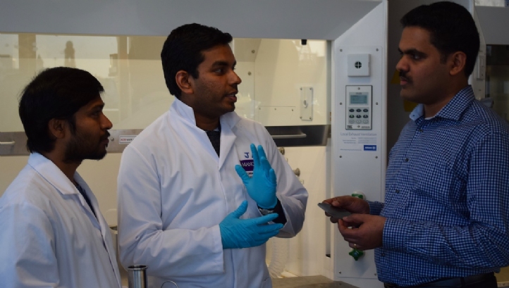Professor Rahul Nair (right) with joint-lead authors Jijo Abraham, PhD student (centre), and Dr Vasu Siddeswara Kalangi, research associate